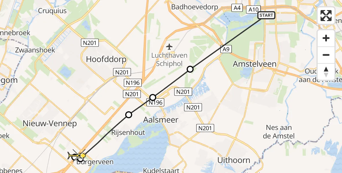 Routekaart van de vlucht: Lifeliner 1 naar Nieuw-Vennep