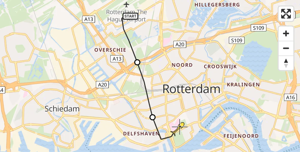 Routekaart van de vlucht: Lifeliner 2 naar Erasmus MC