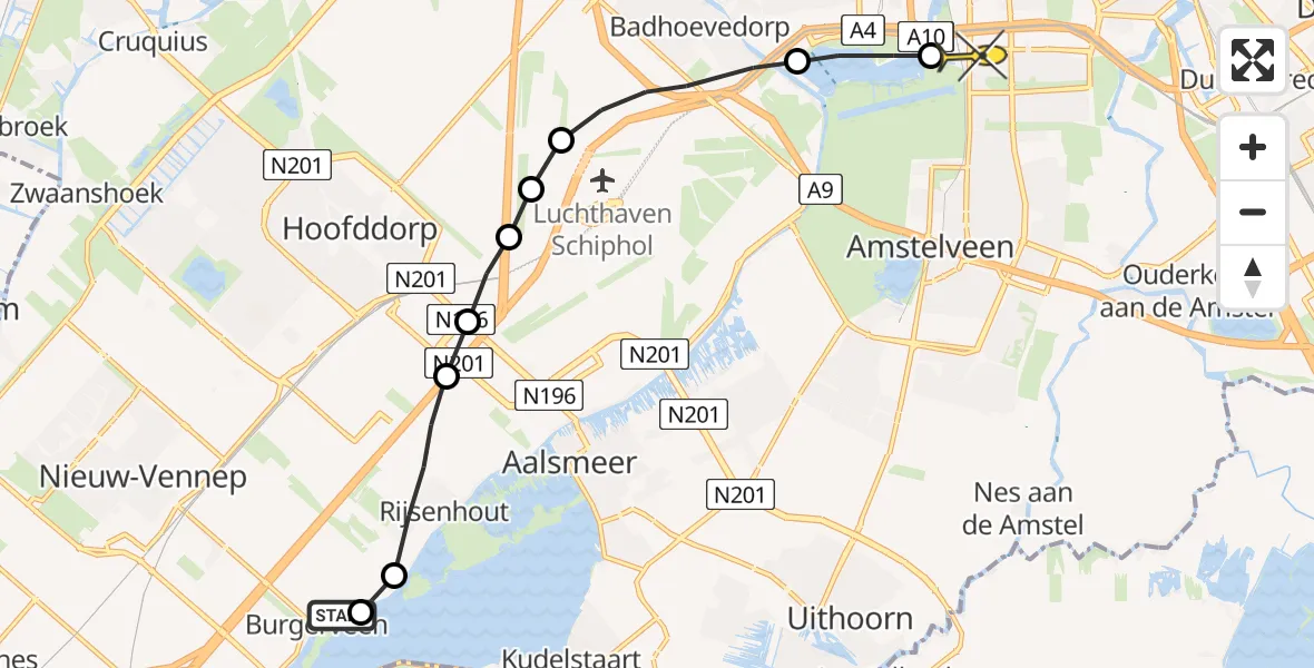 Routekaart van de vlucht: Lifeliner 1 naar VU Medisch Centrum Amsterdam