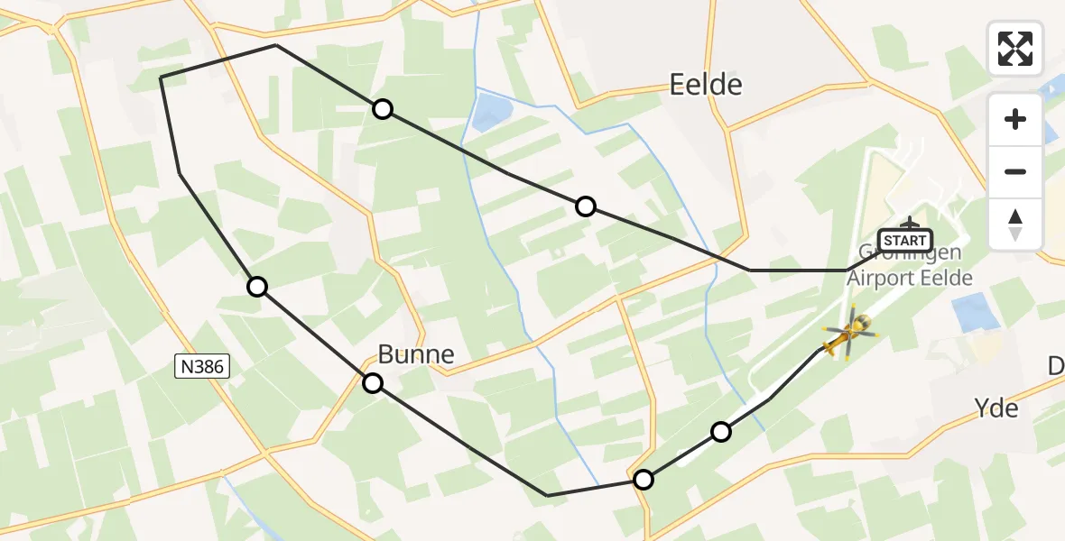 Vluchtroute Traumahelikopter Groningen Airport Eelde - Groningen Airport Eelde, 14 mei 2022, 20:19