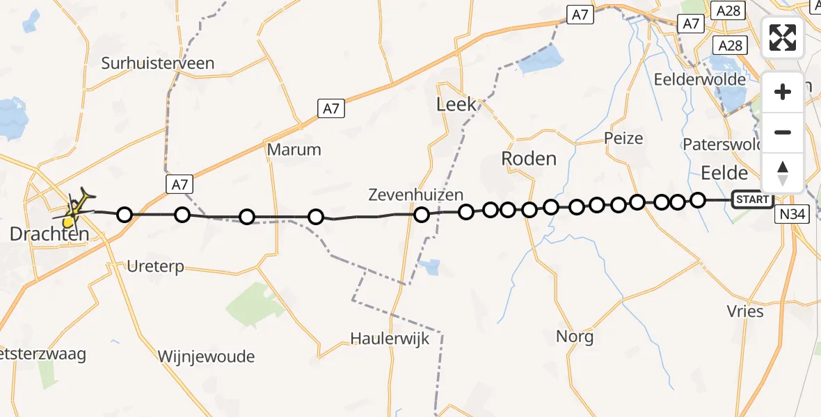 Routekaart van de vlucht: Lifeliner 4 naar Vliegveld Drachten