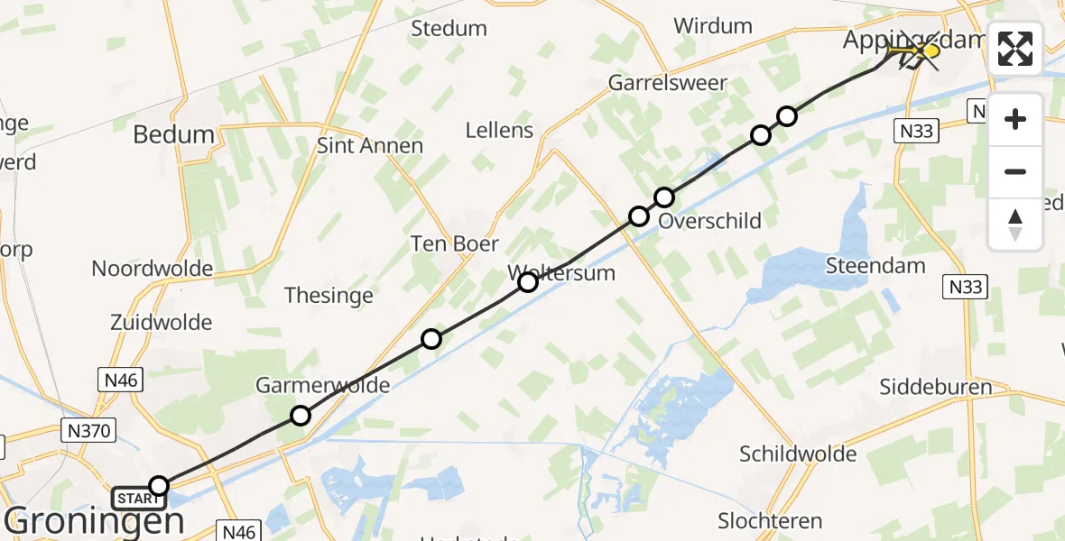 Routekaart van de vlucht: Lifeliner 4 naar Appingedam