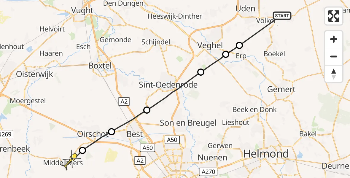 Routekaart van de vlucht: Lifeliner 3 naar Oost West en Middelbeers