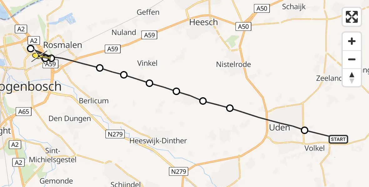 Routekaart van de vlucht: Lifeliner 3 naar 's-Hertogenbosch