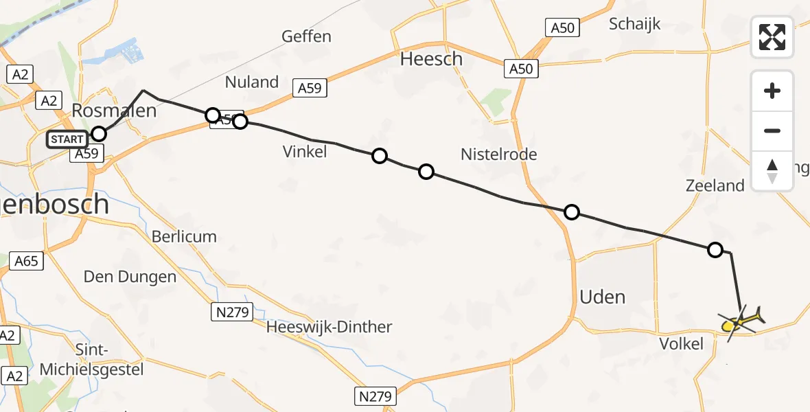 Routekaart van de vlucht: Lifeliner 3 naar Vliegbasis Volkel