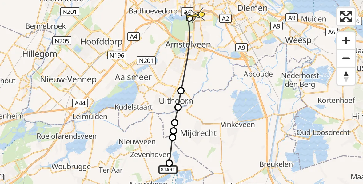 Routekaart van de vlucht: Lifeliner 1 naar VU Medisch Centrum Amsterdam