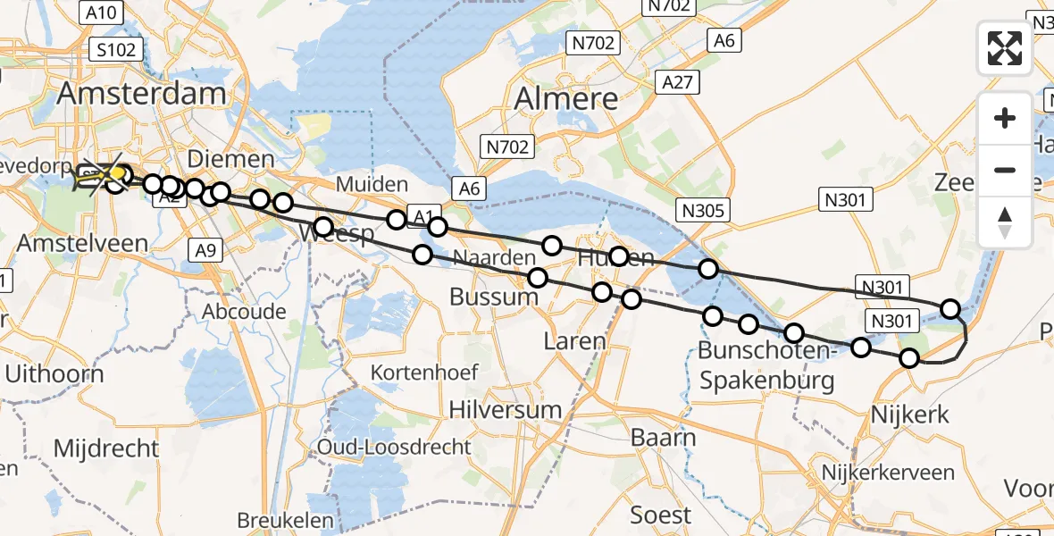 Routekaart van de vlucht: Lifeliner 1 naar VU Medisch Centrum Amsterdam
