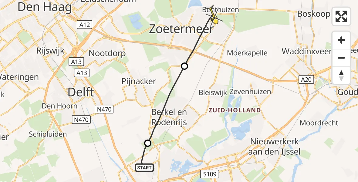 Routekaart van de vlucht: Lifeliner 2 naar Zoetermeer