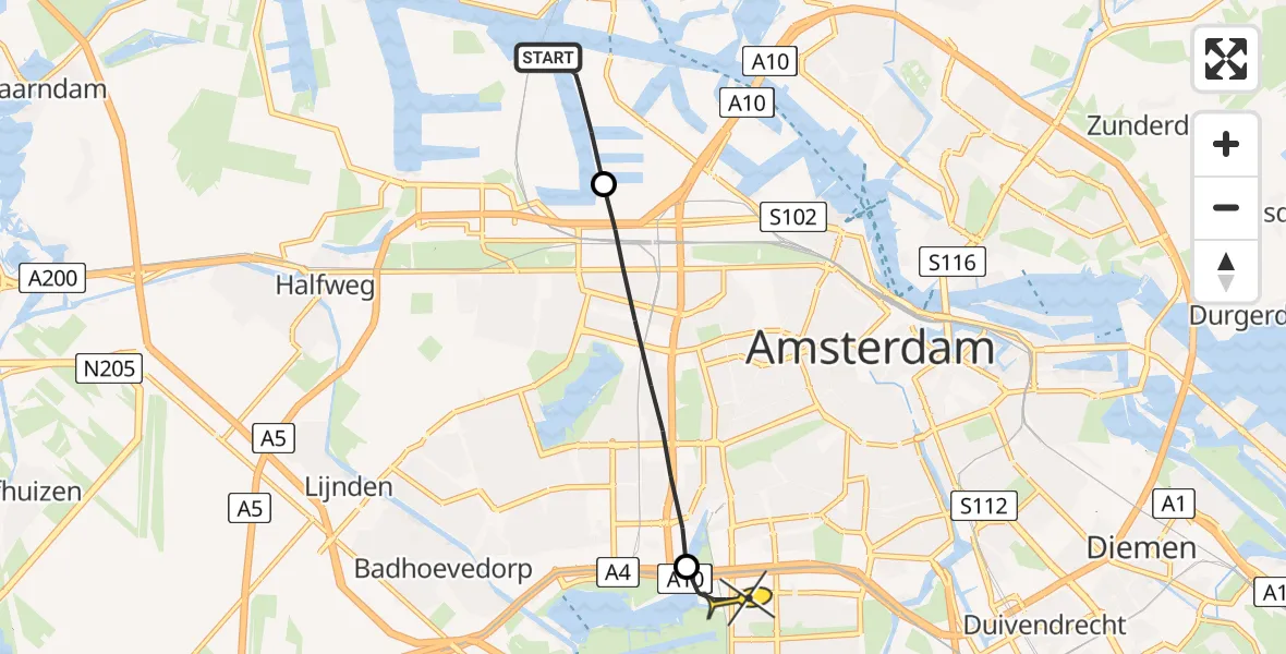 Routekaart van de vlucht: Lifeliner 1 naar VU Medisch Centrum Amsterdam