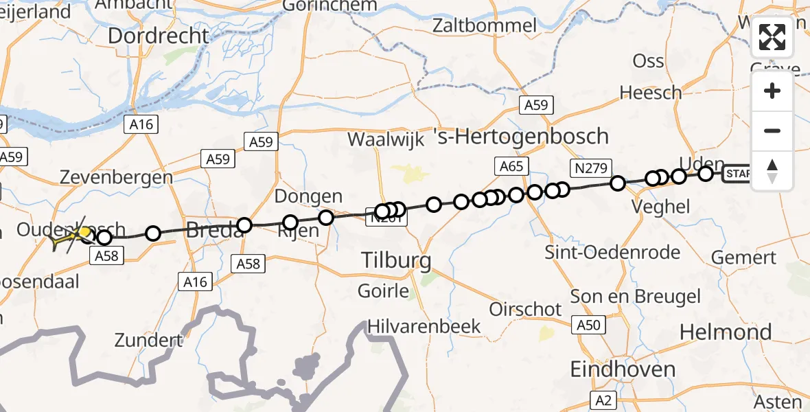Routekaart van de vlucht: Lifeliner 3 naar Oudenbosch