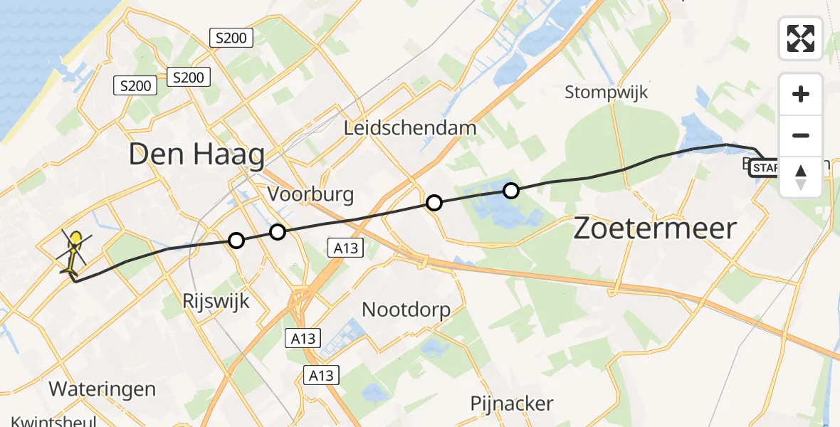 Routekaart van de vlucht: Lifeliner 2 naar Den Haag