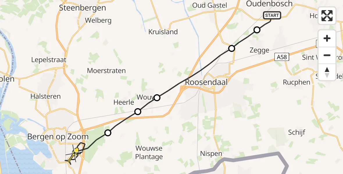 Routekaart van de vlucht: Lifeliner 3 naar Bergen op Zoom