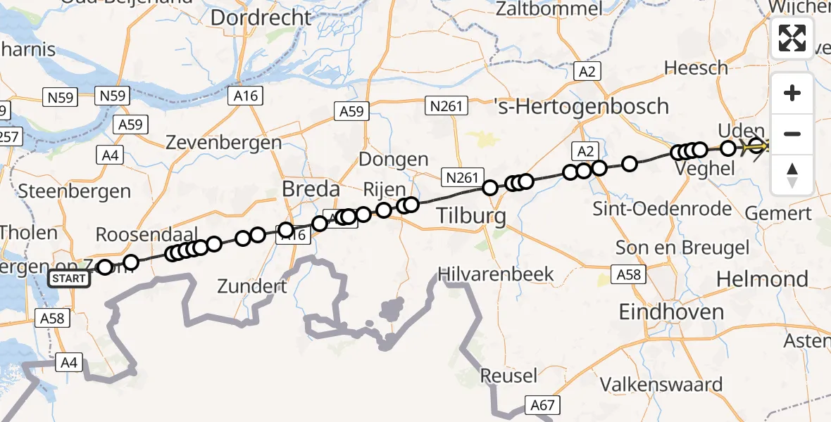 Routekaart van de vlucht: Lifeliner 3 naar Volkel