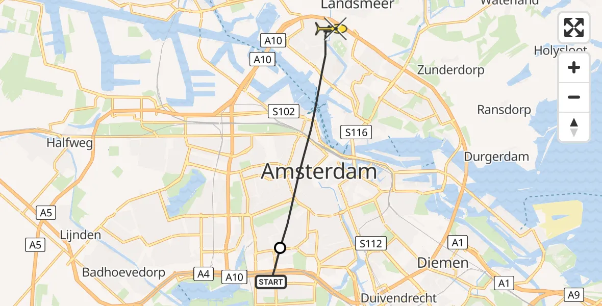 Routekaart van de vlucht: Lifeliner 1 naar Amsterdam