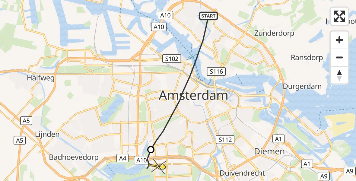 Routekaart van de vlucht: Lifeliner 1 naar VU Medisch Centrum Amsterdam