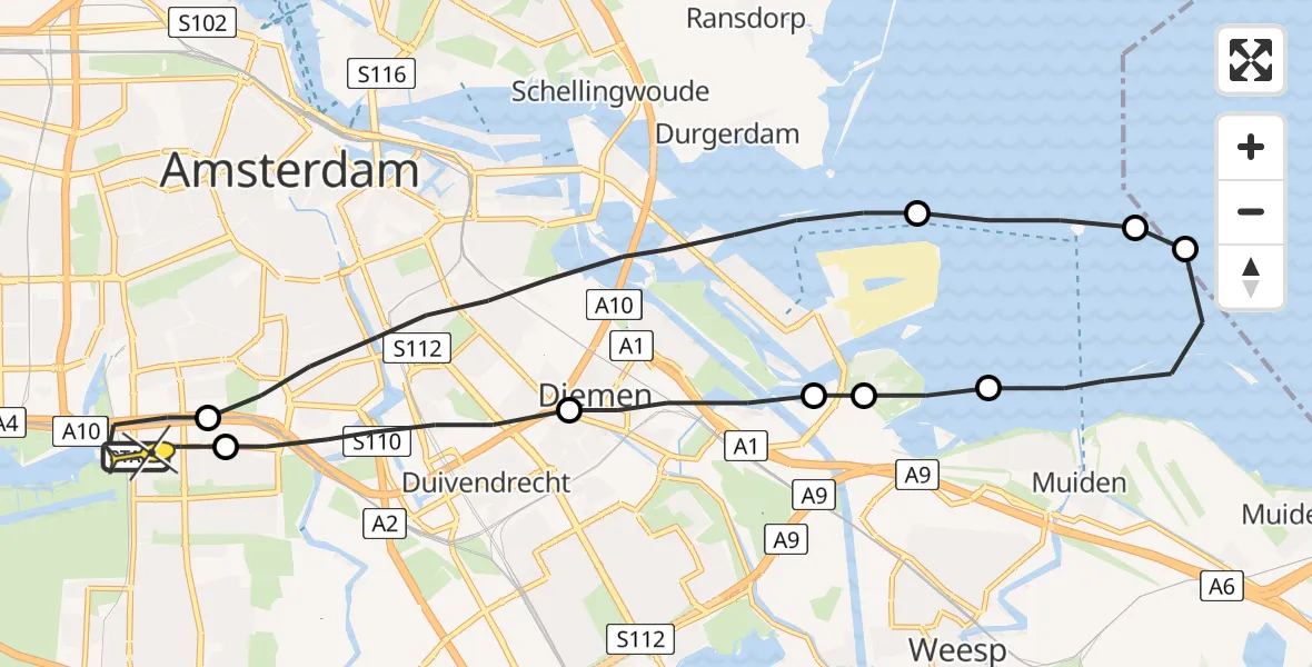 Routekaart van de vlucht: Lifeliner 1 naar VU Medisch Centrum Amsterdam