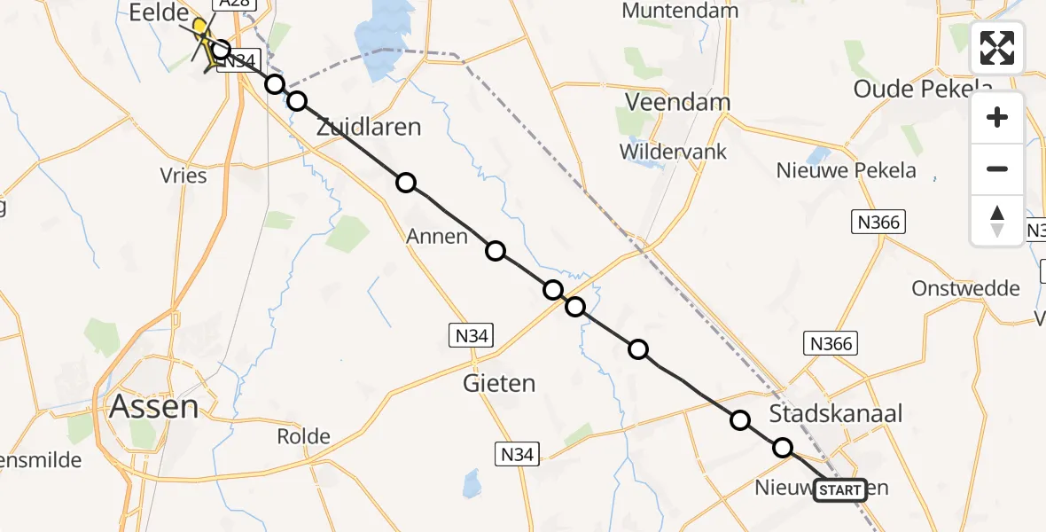 Routekaart van de vlucht: Lifeliner 4 naar Groningen Airport Eelde