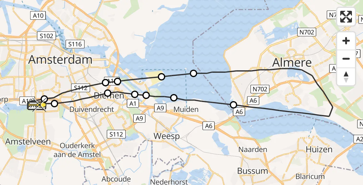 Routekaart van de vlucht: Lifeliner 1 naar VU Medisch Centrum Amsterdam