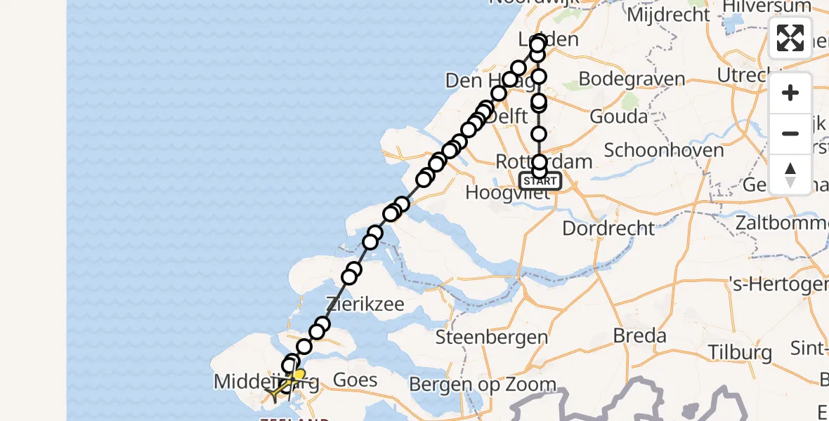 Routekaart van de vlucht: Lifeliner 2 naar Nieuw- en Sint Joosland