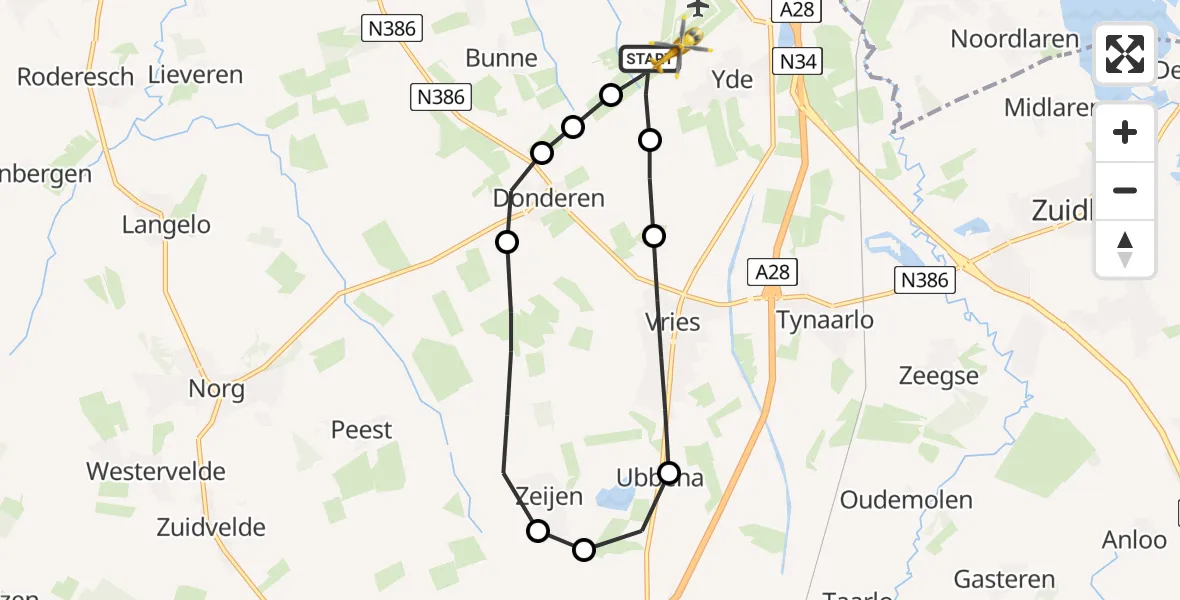 Vluchtroute Traumahelikopter Groningen Airport Eelde - Groningen Airport Eelde, 15 mei 2022, 11:16