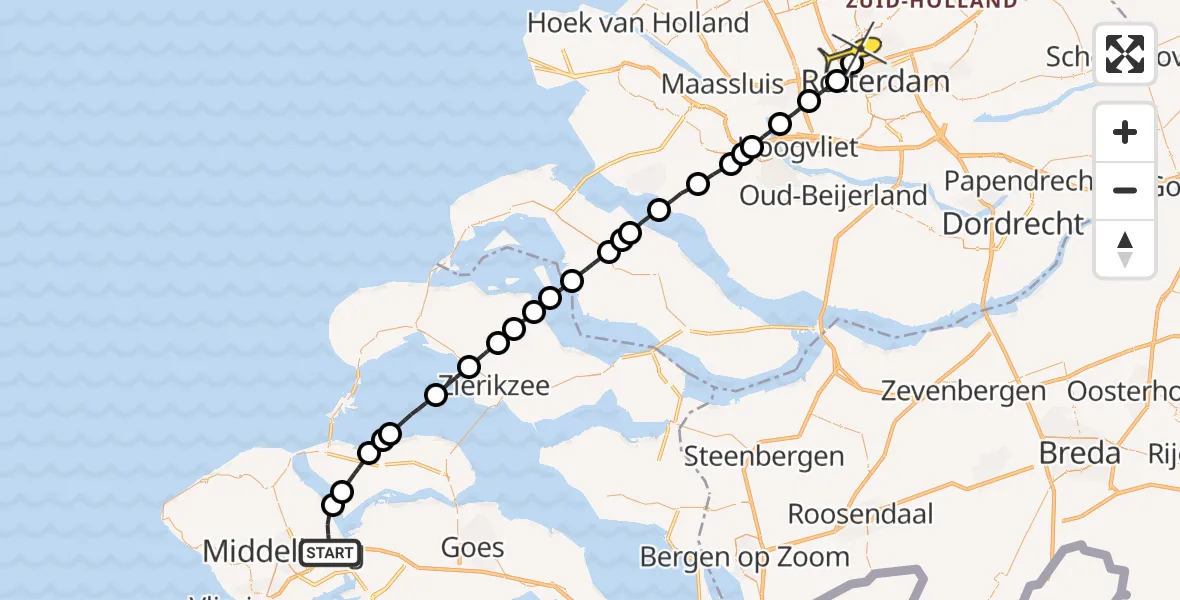 Routekaart van de vlucht: Lifeliner 2 naar Rotterdam The Hague Airport