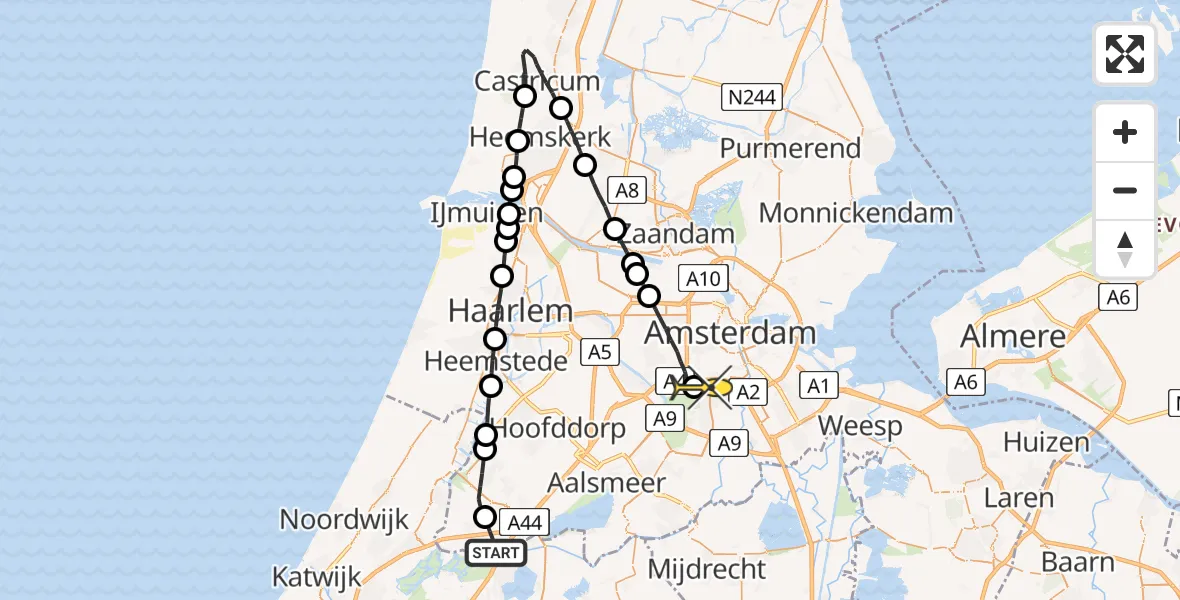 Routekaart van de vlucht: Lifeliner 1 naar VU Medisch Centrum Amsterdam