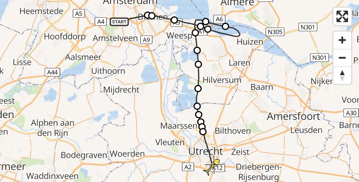 Routekaart van de vlucht: Lifeliner 1 naar Utrecht