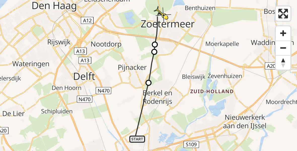 Routekaart van de vlucht: Lifeliner 2 naar Zoetermeer