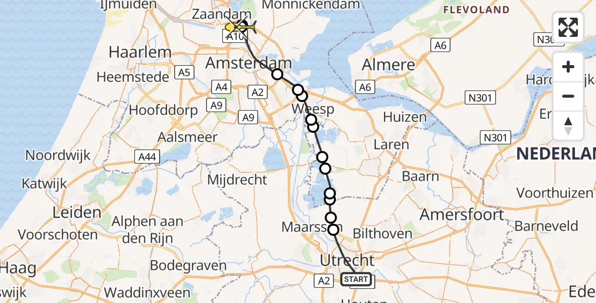 Routekaart van de vlucht: Lifeliner 1 naar Amsterdam