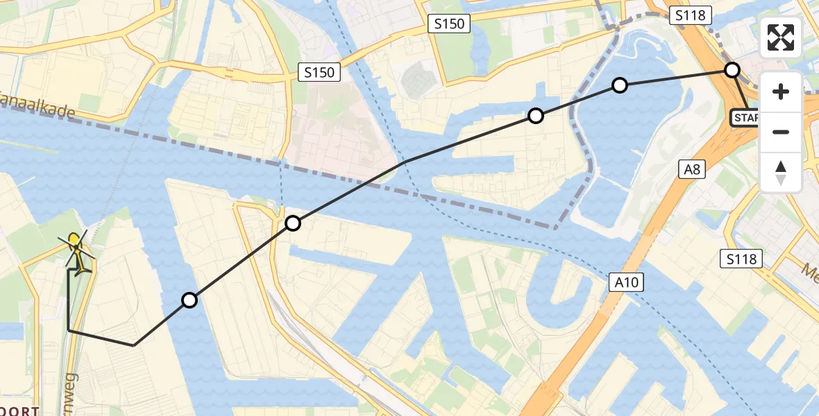 Routekaart van de vlucht: Lifeliner 1 naar Amsterdam Heliport