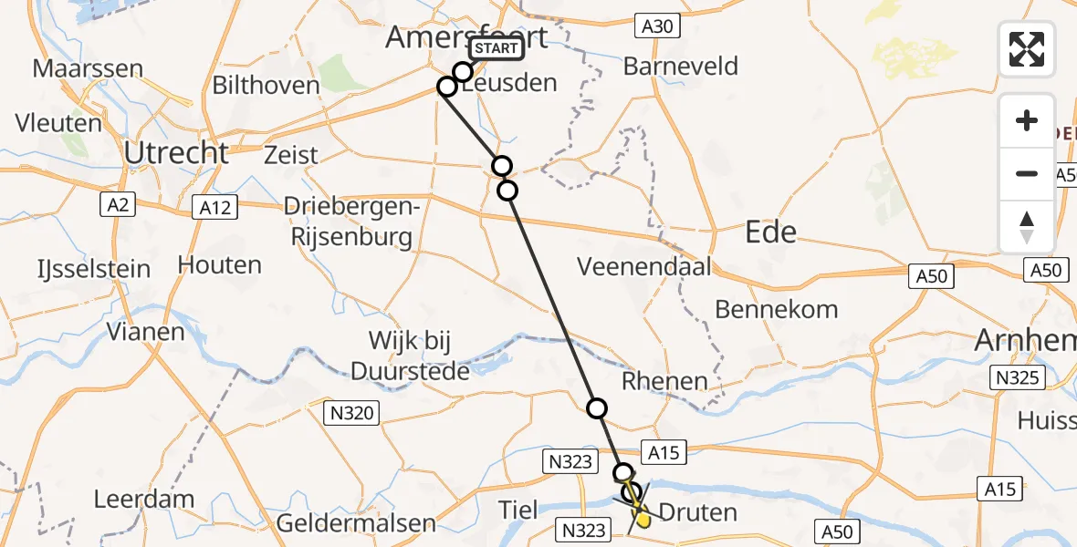 Routekaart van de vlucht: Lifeliner 3 naar Druten