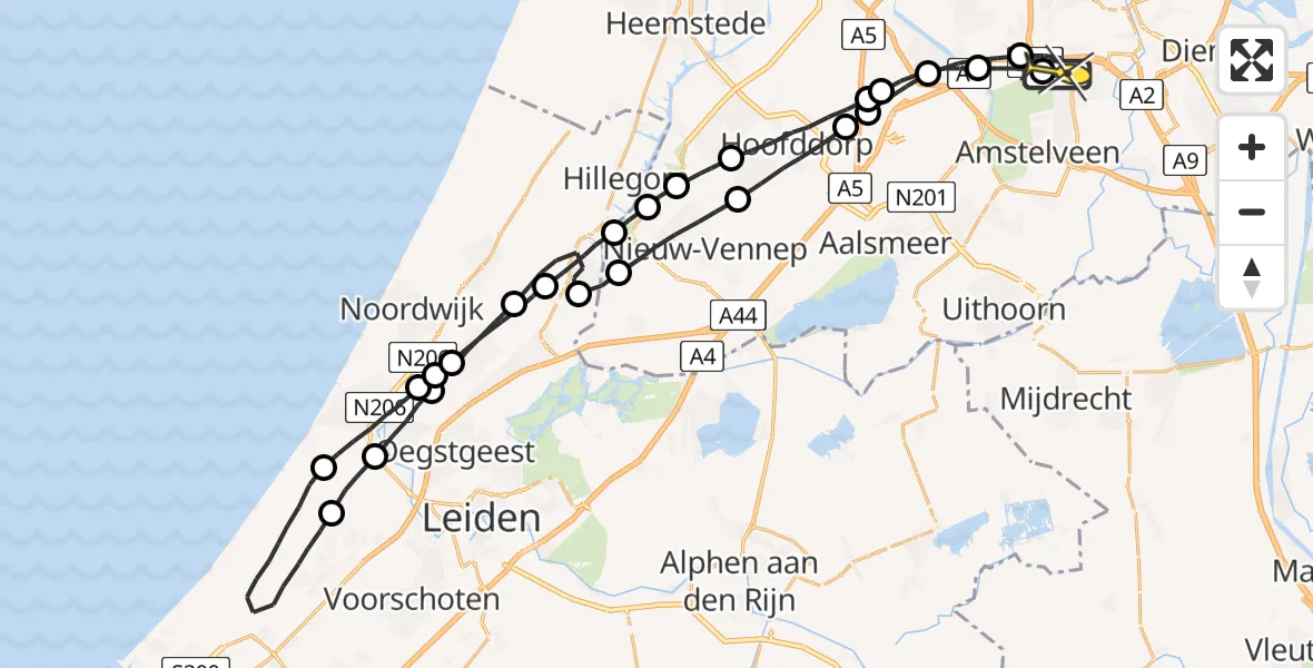 Routekaart van de vlucht: Lifeliner 1 naar VU Medisch Centrum Amsterdam