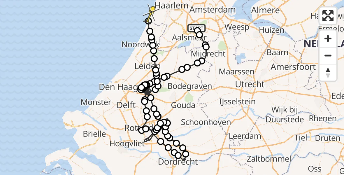 Routekaart van de vlucht: Politieheli naar Zandvoort