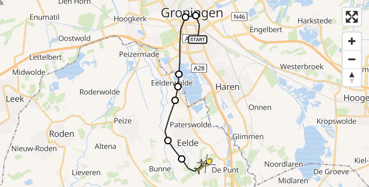 Routekaart van de vlucht: Lifeliner 4 naar Groningen Airport Eelde