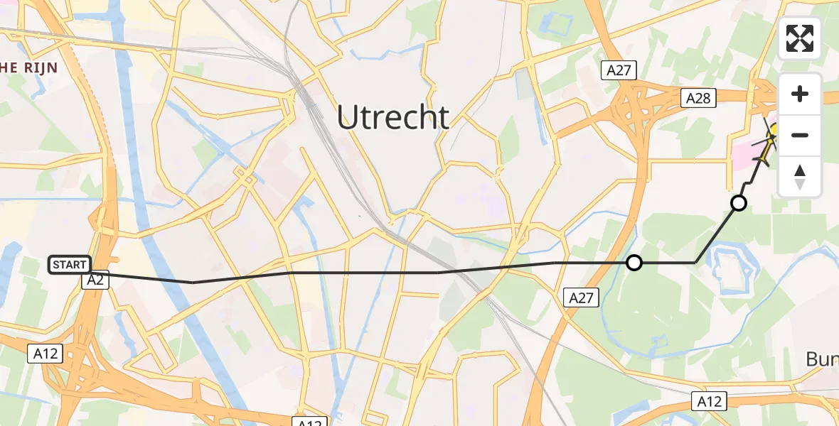 Routekaart van de vlucht: Lifeliner 2 naar Universitair Medisch Centrum Utrecht