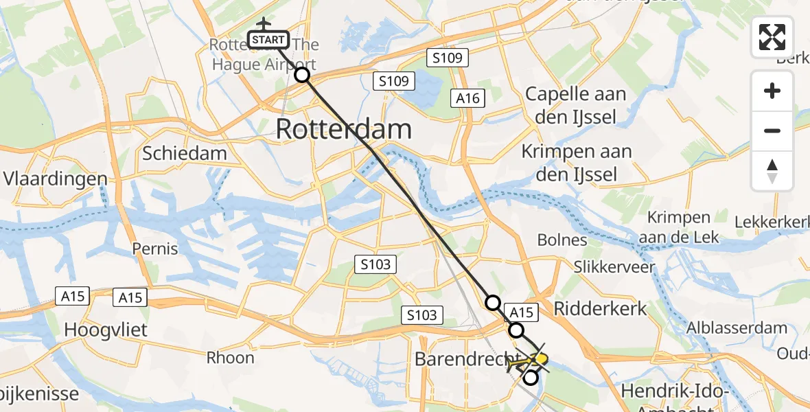 Routekaart van de vlucht: Lifeliner 2 naar Ridderkerk