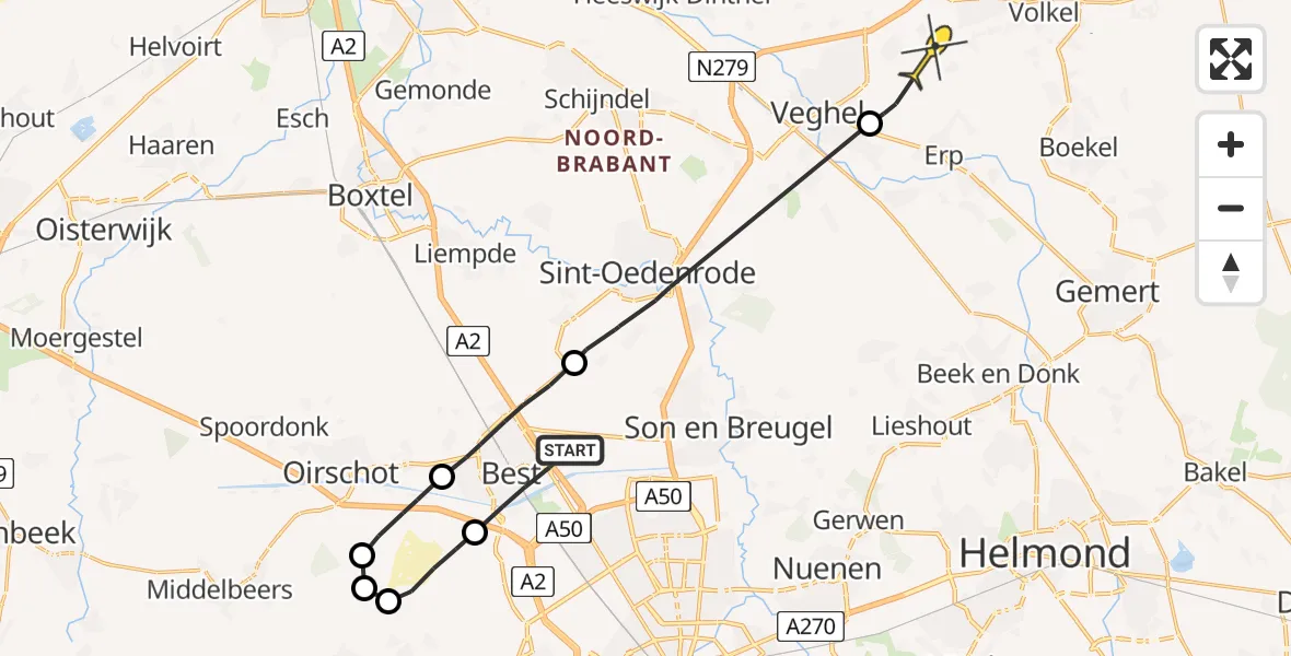 Routekaart van de vlucht: Lifeliner 3 naar Veghel