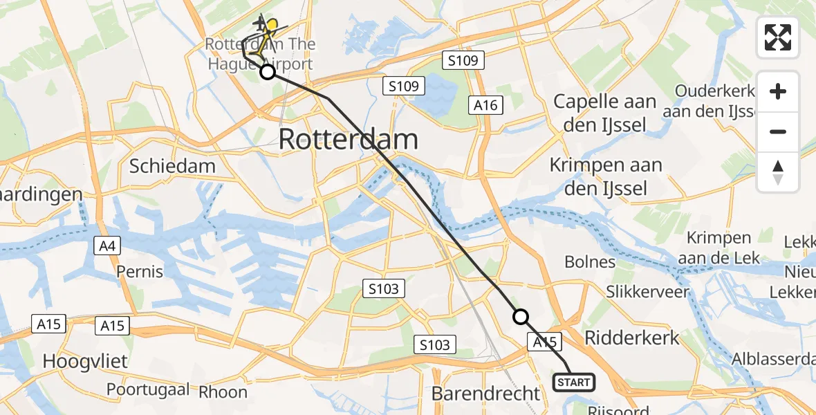 Routekaart van de vlucht: Lifeliner 2 naar Rotterdam The Hague Airport