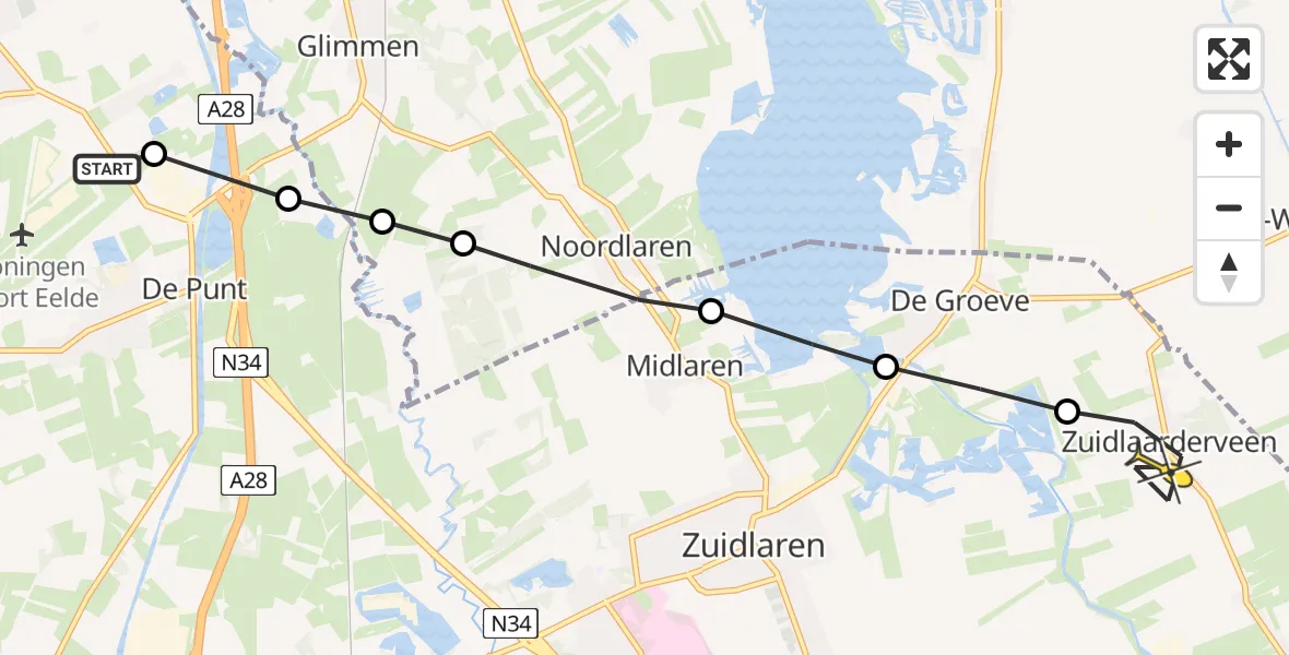 Routekaart van de vlucht: Lifeliner 4 naar Zuidlaarderveen