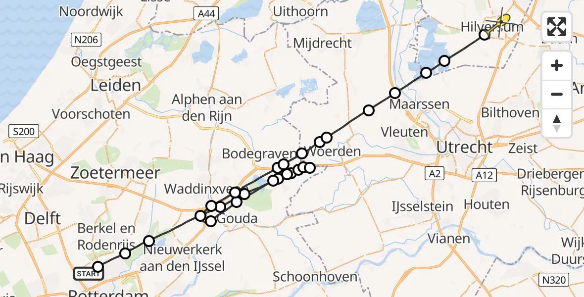 Routekaart van de vlucht: Lifeliner 2 naar Hilversum