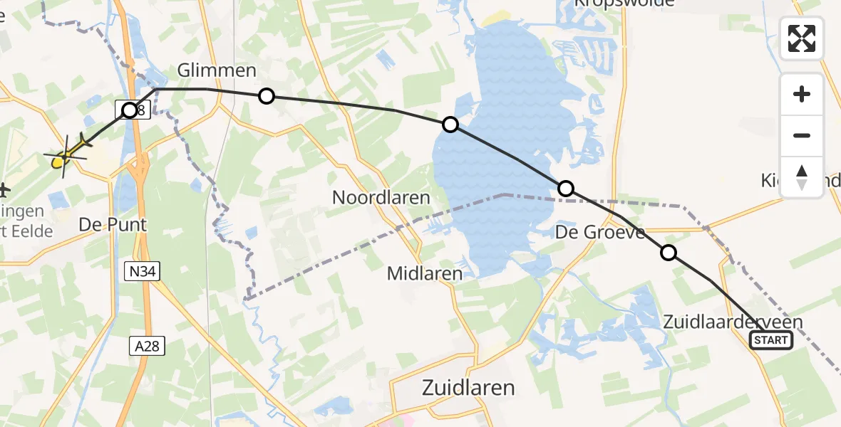 Routekaart van de vlucht: Lifeliner 4 naar Groningen Airport Eelde