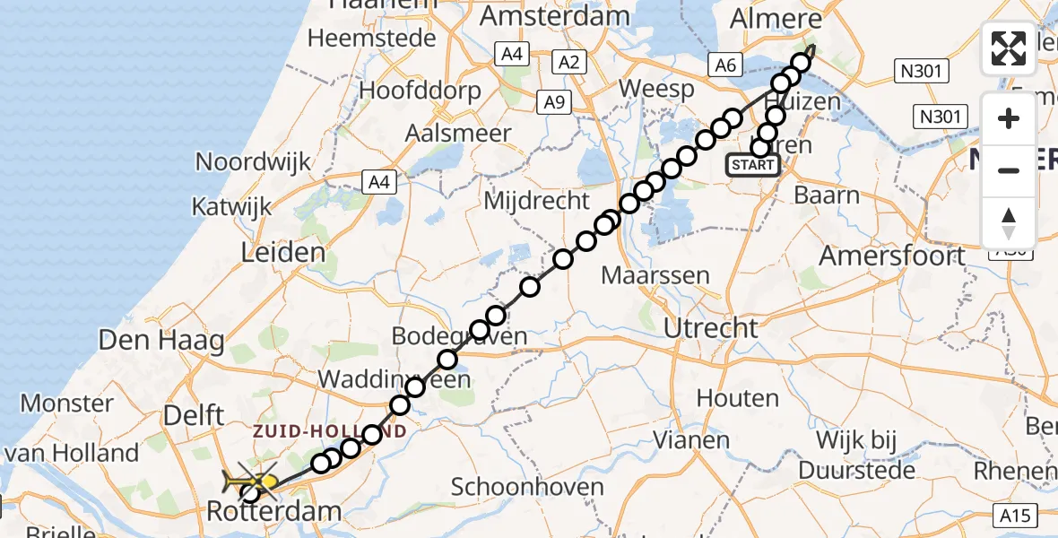 Routekaart van de vlucht: Lifeliner 2 naar Rotterdam The Hague Airport