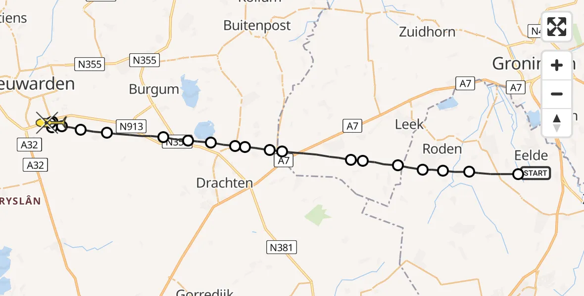 Routekaart van de vlucht: Lifeliner 4 naar Wirdum