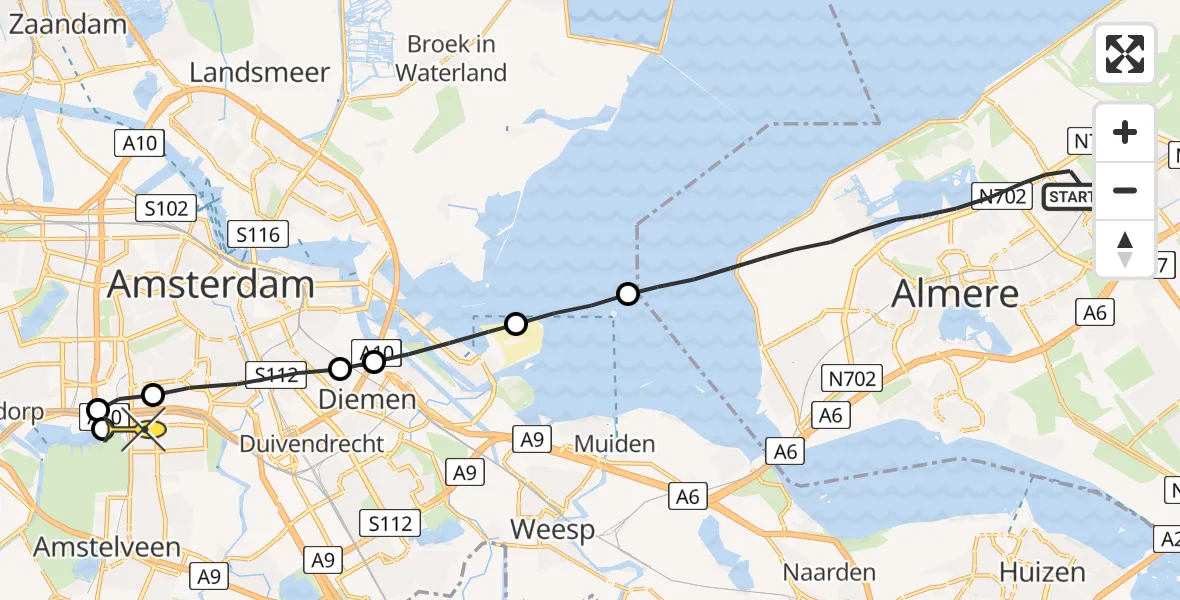 Routekaart van de vlucht: Lifeliner 1 naar VU Medisch Centrum Amsterdam