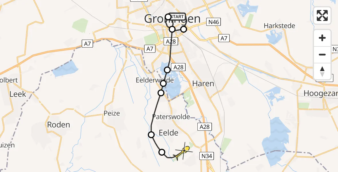 Routekaart van de vlucht: Lifeliner 4 naar Groningen Airport Eelde