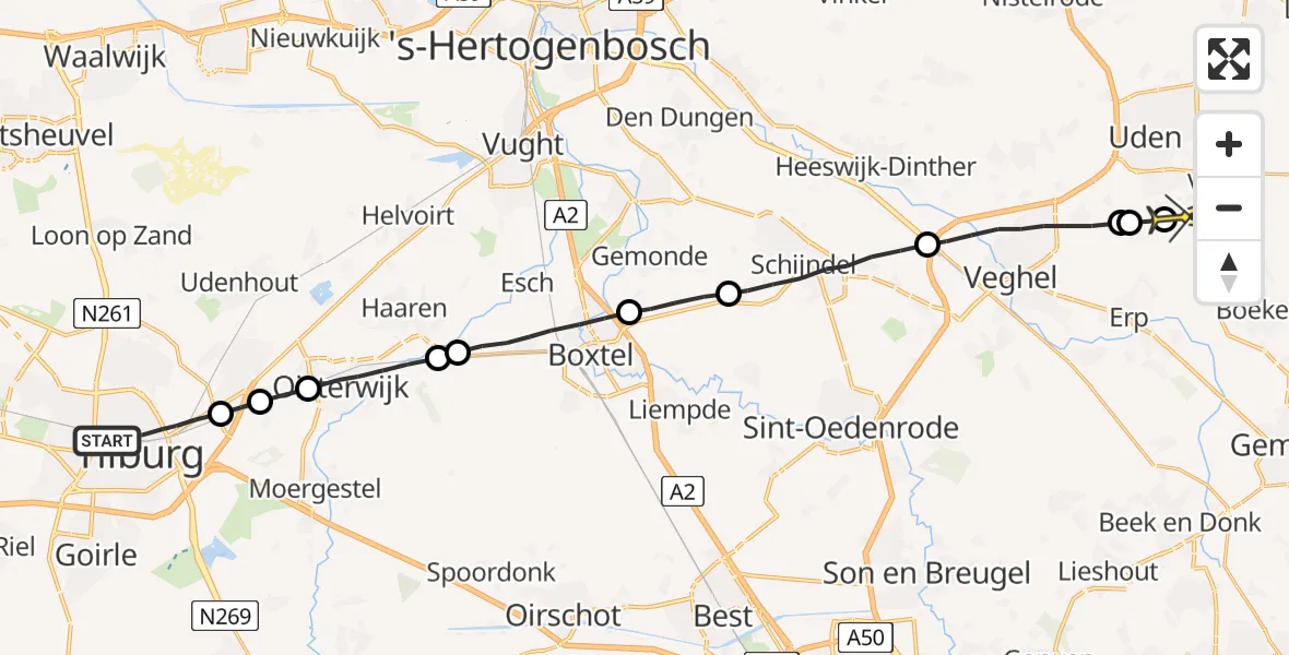 Routekaart van de vlucht: Lifeliner 3 naar Volkel