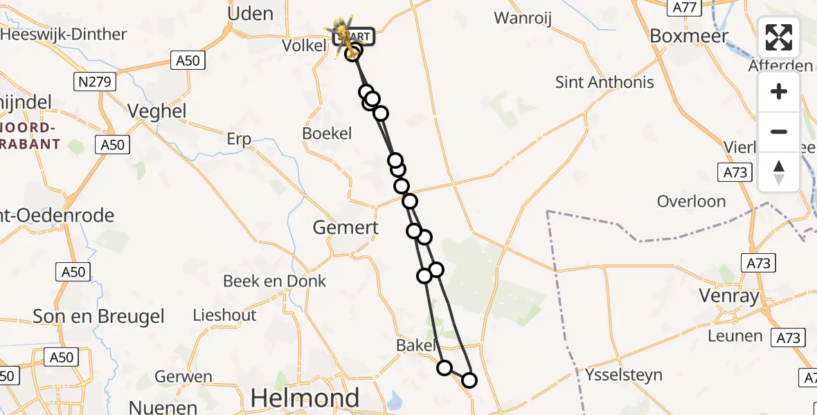 Vluchtroute Traumahelikopter Vliegbasis Volkel - Vliegbasis Volkel, 16 mei 2022, 01:27