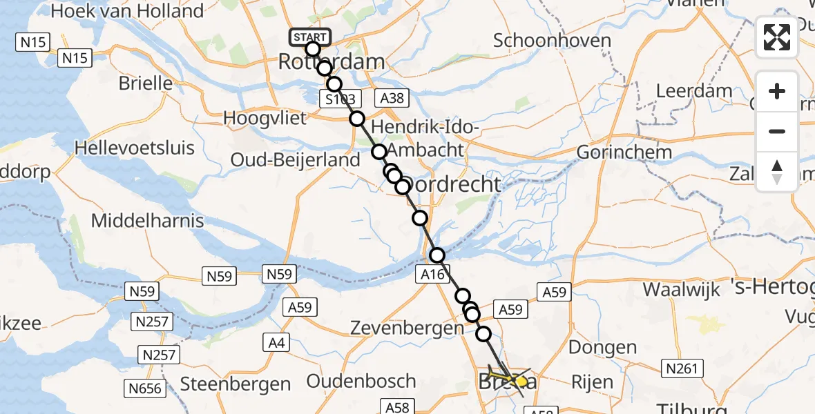 Routekaart van de vlucht: Lifeliner 2 naar Breda