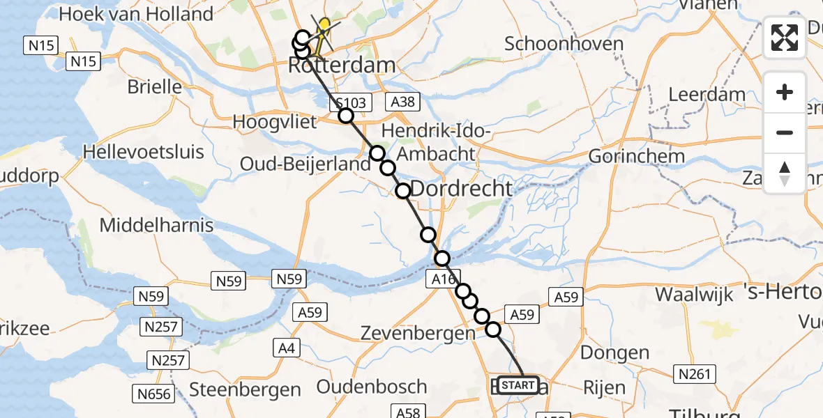 Routekaart van de vlucht: Lifeliner 2 naar Rotterdam The Hague Airport