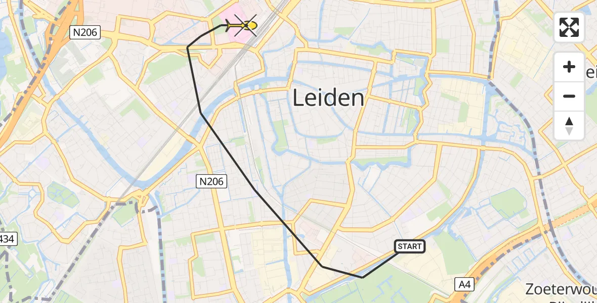 Routekaart van de vlucht: Lifeliner 2 naar Leiden